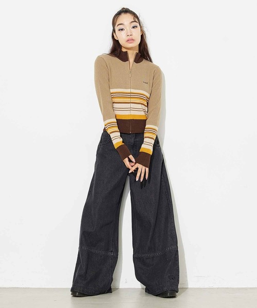 X-girl（エックスガール）の「BAGGY FLARE PANTS（デニムパンツ・レディース・インディゴブルー/ブラック・XS/S/M）」の7枚目の写真