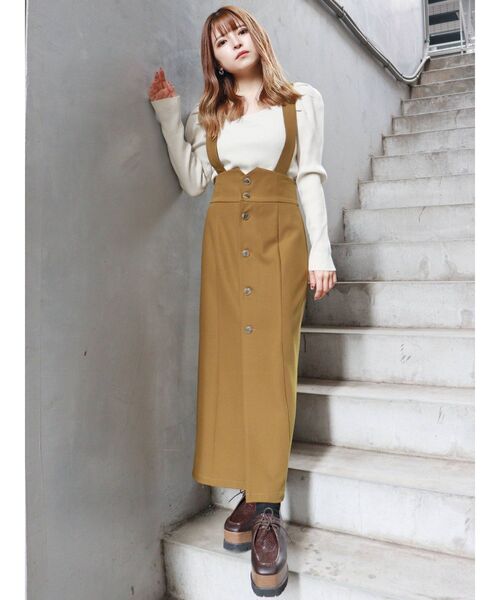 MURUA（ムルーア）の「タイトボタンジャンパースカート（ワンピース・レディース・ブラック/アイボリー/マスタード・1/2）」の3枚目の写真