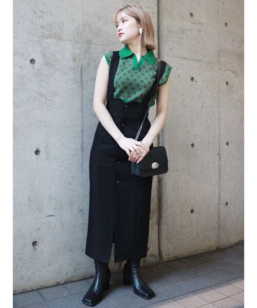 MURUA（ムルーア）の「タイトボタンジャンパースカート（ワンピース・レディース・ブラック/アイボリー/マスタード・1/2）」の6枚目の写真