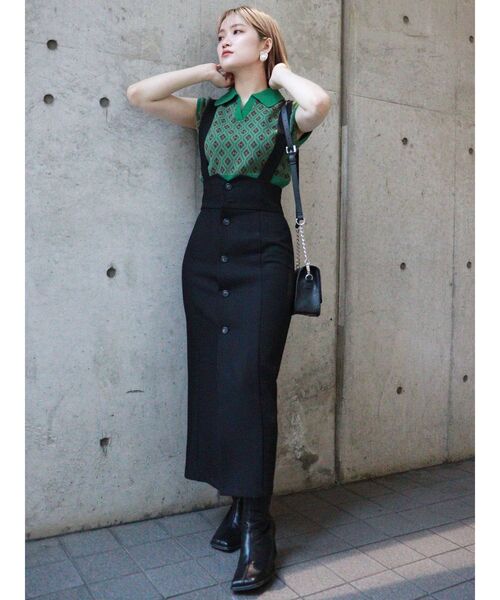 MURUA（ムルーア）の「タイトボタンジャンパースカート（ワンピース・レディース・ブラック/アイボリー/マスタード・1/2）」の7枚目の写真