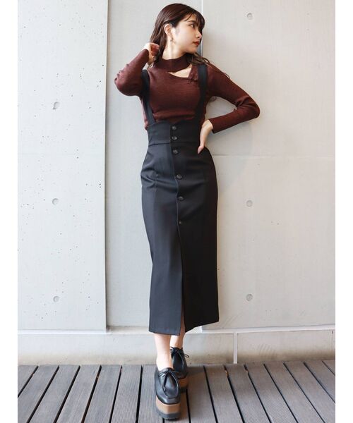 MURUA（ムルーア）の「タイトボタンジャンパースカート（ワンピース・レディース・ブラック/アイボリー/マスタード・1/2）」の9枚目の写真