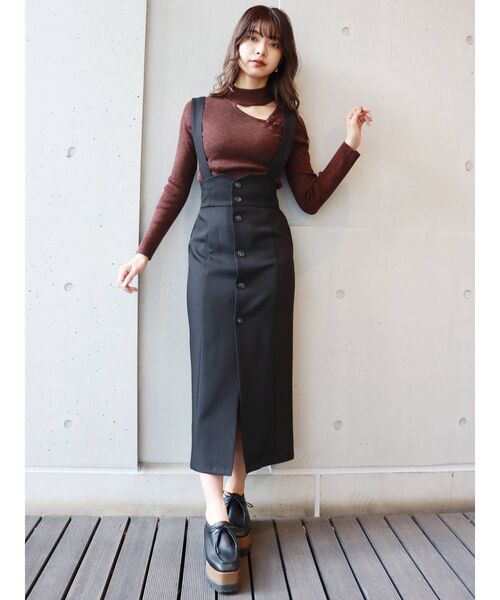 MURUA（ムルーア）の「タイトボタンジャンパースカート（ワンピース・レディース・ブラック/アイボリー/マスタード・1/2）」の10枚目の写真