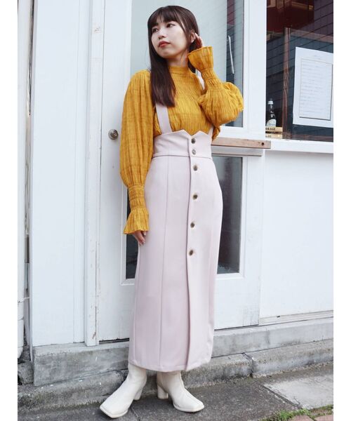 MURUA（ムルーア）の「タイトボタンジャンパースカート（ワンピース・レディース・ブラック/アイボリー/マスタード・1/2）」の15枚目の写真