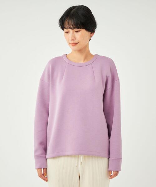 green label relaxing(グリーンレーベルリラクシング)の「ツイル バック ジップ プルオーバー カットソー(Tシャツ/カットソー・レディース・ネイビー/ライラック/オフホワイト・FREE)」の4枚目の写真