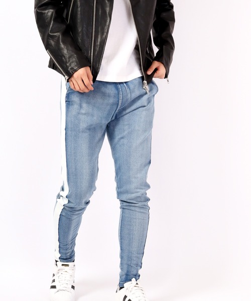 EVOLUTION(エボリューション)の「Sideline vintage style jogger pants / サイドライン古着風ジョガーパンツ unisex(その他パンツ・メンズ・サックスブルー/ネイビー・XL/XXL/L/M)」の1枚目の写真