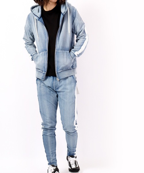 EVOLUTION(エボリューション)の「Sideline vintage style jogger pants / サイドライン古着風ジョガーパンツ unisex(その他パンツ・メンズ・サックスブルー/ネイビー・XL/XXL/L/M)」の4枚目の写真