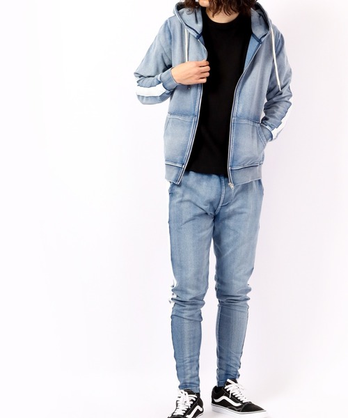 EVOLUTION(エボリューション)の「Sideline vintage style jogger pants / サイドライン古着風ジョガーパンツ unisex(その他パンツ・メンズ・サックスブルー/ネイビー・XL/XXL/L/M)」の5枚目の写真