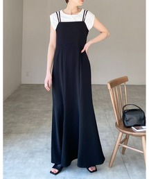 She's Closet（シーズクローゼット）の「【低身長向け/高身長向けサイズあり】ダブルストラップハイウエスト裾フレアロングマーメイドキャミワンピース（ワンピース）」