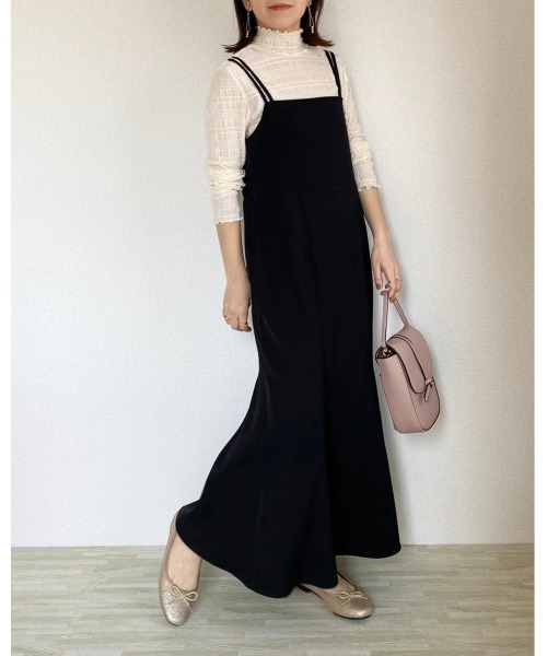 She's Closet（シーズクローゼット）の「【低身長向け/高身長向けサイズあり】ダブルストラップハイウエスト裾フレアロングマーメイドキャミワンピース（ワンピース・レディース・ブラック/ブラウン・FREE/SHORT/TALL）」の8枚目の写真