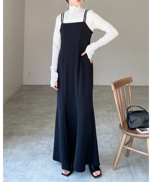 She's Closet（シーズクローゼット）の「【低身長向け/高身長向けサイズあり】ダブルストラップハイウエスト裾フレアロングマーメイドキャミワンピース（ワンピース・レディース・ブラック/ブラウン・FREE/SHORT/TALL）」の15枚目の写真