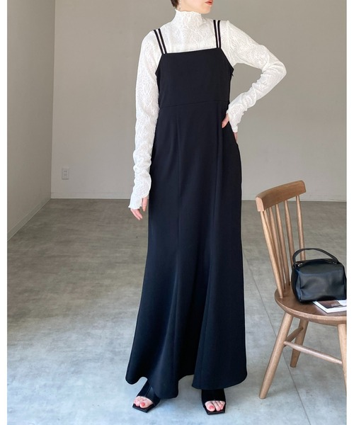 She's Closet（シーズクローゼット）の「【低身長向け/高身長向けサイズあり】ダブルストラップハイウエスト裾フレアロングマーメイドキャミワンピース（ワンピース・レディース・ブラック/ブラウン・FREE/SHORT/TALL）」の16枚目の写真