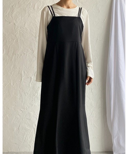 She's Closet（シーズクローゼット）の「【低身長向け/高身長向けサイズあり】ダブルストラップハイウエスト裾フレアロングマーメイドキャミワンピース（ワンピース・レディース・ブラック/ブラウン・FREE/SHORT/TALL）」の17枚目の写真