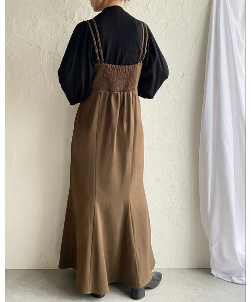 She's Closet（シーズクローゼット）の「【低身長向け/高身長向けサイズあり】ダブルストラップハイウエスト裾フレアロングマーメイドキャミワンピース（ワンピース・レディース・ブラック/ブラウン・FREE/SHORT/TALL）」の19枚目の写真