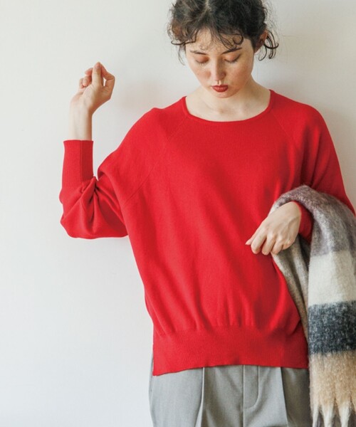 THE SHOP TK （ザ ショップ ティーケー ）の「◆【モチモチ/ウール混/洗える】着回しドルマンニット（ニット/セーター・レディース・レッド系1/グレー/オフホワイト/イエロー/ベージュ系その他5/ブラック/ライトブルー・13/12）」の21枚目の写真