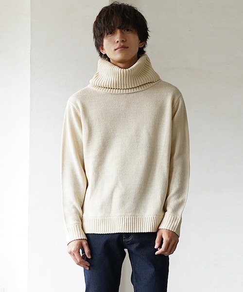 MinoriTY（マイノリティ）の「オフタートル タートルネック ボリュームネック ニット/セーター 春服 冬服（ニット/セーター・メンズ・ブラウン/チャコール/オフホワイト・M/L）」の5枚目の写真