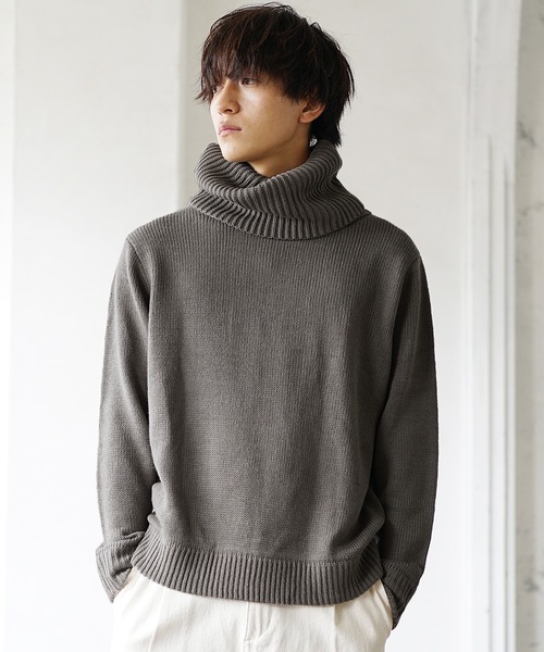 MinoriTY（マイノリティ）の「オフタートル タートルネック ボリュームネック ニット/セーター 春服 冬服（ニット/セーター・メンズ・ブラウン/チャコール/オフホワイト・M/L）」の14枚目の写真