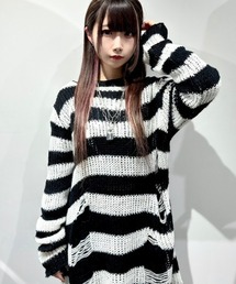 A'GEM/9 × .kom『NOVESSEL/ノベセル』ボーダーダメージニットソー/ニットプルオーバー