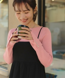 titivate（ティティベイト）の「ボートネックパールボタンリブニット（ニット/セーター・レディース）」