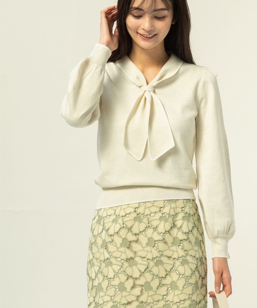 index（インデックス）の「◆バイカラー ボウタイニット（ニット/セーター・レディース・ホワイト系その他6/ブラック系4/ブルー系9/ホワイト系その他5・36/38/42/40）」の11枚目の写真