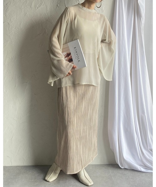 She's Closet（シーズクローゼット）の「ウェーブ柄Iラインバックスリットハイウエストロングプリーツスカート（スカート・レディース・ブラック/グレイッシュベージュ/チャコール・FREE）」の20枚目の写真