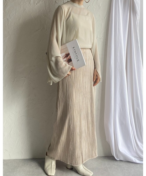 She's Closet（シーズクローゼット）の「ウェーブ柄Iラインバックスリットハイウエストロングプリーツスカート（スカート・レディース・ブラック/グレイッシュベージュ/チャコール・FREE）」の21枚目の写真
