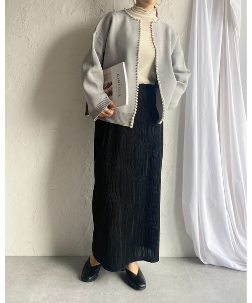 She's Closet（シーズクローゼット）の「ウェーブ柄Iラインバックスリットハイウエストロングプリーツスカート（スカート・レディース・ブラック/グレイッシュベージュ/チャコール・FREE）」の22枚目の写真