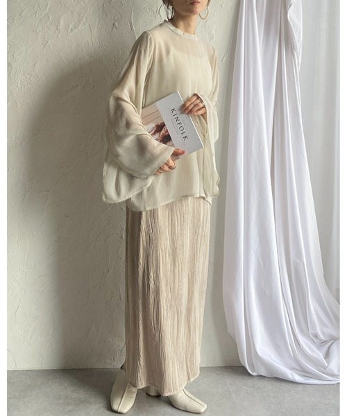 She's Closet（シーズクローゼット）の「ウェーブ柄Iラインバックスリットハイウエストロングプリーツスカート（スカート・レディース・ブラック/グレイッシュベージュ/チャコール・FREE）」の5枚目の写真