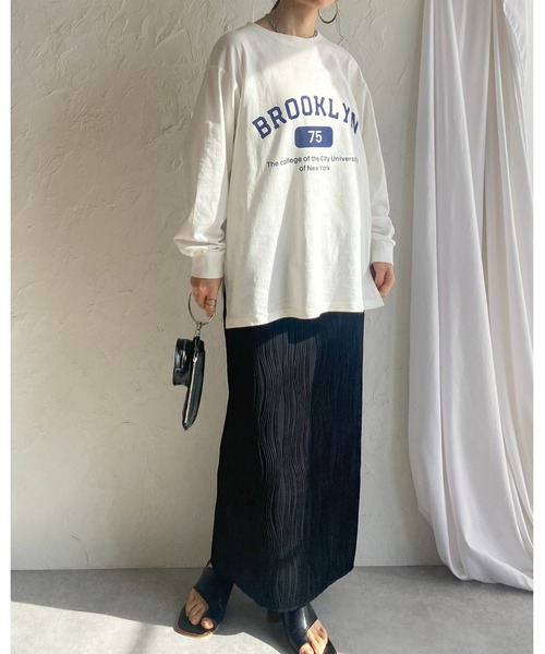 She's Closet（シーズクローゼット）の「ウェーブ柄Iラインバックスリットハイウエストロングプリーツスカート（スカート・レディース・ブラック/グレイッシュベージュ/チャコール・FREE）」の8枚目の写真