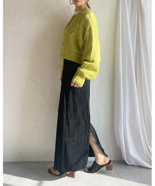 She's Closet（シーズクローゼット）の「ウェーブ柄Iラインバックスリットハイウエストロングプリーツスカート（スカート・レディース・ブラック/グレイッシュベージュ/チャコール・FREE）」の9枚目の写真