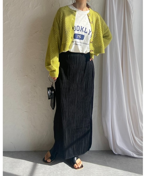 She's Closet（シーズクローゼット）の「ウェーブ柄Iラインバックスリットハイウエストロングプリーツスカート（スカート・レディース・ブラック/グレイッシュベージュ/チャコール・FREE）」の10枚目の写真