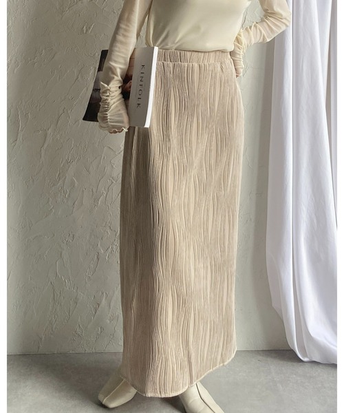 She's Closet（シーズクローゼット）の「ウェーブ柄Iラインバックスリットハイウエストロングプリーツスカート（スカート・レディース・ブラック/グレイッシュベージュ/チャコール・FREE）」の19枚目の写真