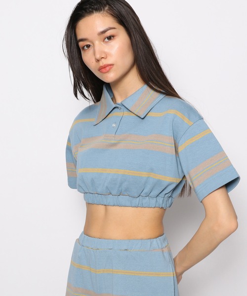 FOREVER 21(フォーエバー トゥエンティーワン)の「ボーダーショートポロトップス【POP】(ポロシャツ・レディース・グリーン/ブルー/レッド・SMALL/MEDIUM)」の2枚目の写真