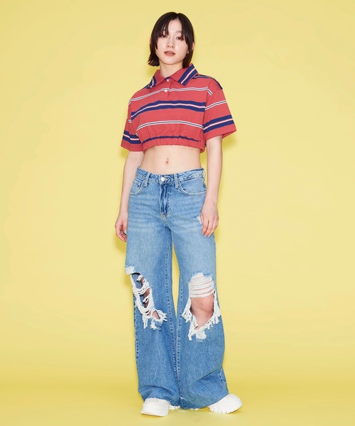 FOREVER 21(フォーエバー トゥエンティーワン)の「ボーダーショートポロトップス【POP】(ポロシャツ・レディース・グリーン/ブルー/レッド・SMALL/MEDIUM)」の12枚目の写真