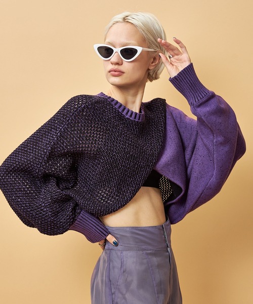 casane(カサネ)の「3wayレイヤードニット(ニット/セーター・レディース・ブラック/パープル・FREE)」の10枚目の写真