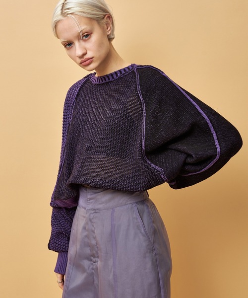 casane(カサネ)の「3wayレイヤードニット(ニット/セーター・レディース・ブラック/パープル・FREE)」の6枚目の写真