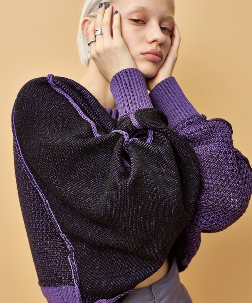 casane(カサネ)の「3wayレイヤードニット(ニット/セーター・レディース・ブラック/パープル・FREE)」の7枚目の写真