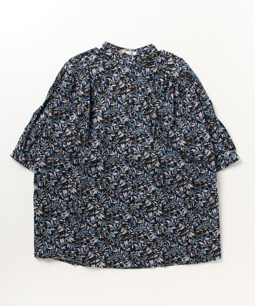 sandy（サンディー）の「【sandy】プリントスタンドカラーギャザーブラウス（シャツ/ブラウス・レディース・ベージュ/ネイビー/ブラック/グレー・FREE）」の4枚目の写真