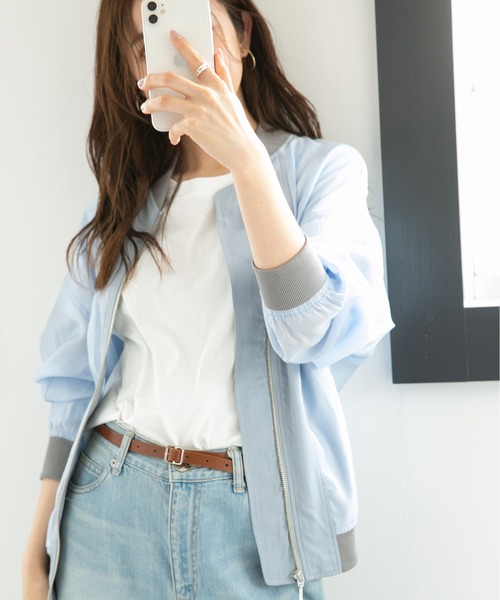 NANO universe（ナノユニバース）の「LB.04/WEB限定 シアーMA-1ブルゾン（ブルゾン・レディース・ブルー/ブラック/ホワイト/グレー系その他4・FREE）」の16枚目の写真