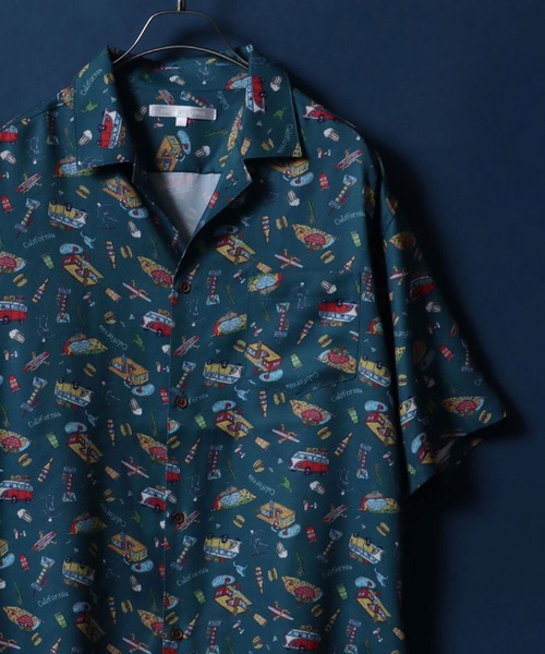 ANPAS（アンパス）の「2WAY Amunzen Total Pattern Print Oversized Open Collar Shirt/2WAY 梨地 総柄プリント オーバーサイズ  オープンカラーシャツ（シャツ/ブラウス・メンズ・グレー系その他/ブラウン系その他/ブルー系その他/グリーン系その他・M/L/LL）」の3枚目の写真