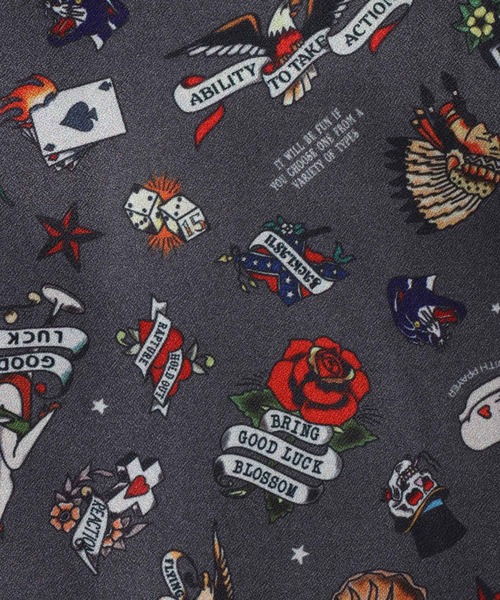 ANPAS（アンパス）の「2WAY Amunzen Total Pattern Print Oversized Open Collar Shirt/2WAY 梨地 総柄プリント オーバーサイズ  オープンカラーシャツ（シャツ/ブラウス・メンズ・グレー系その他/ブラウン系その他/ブルー系その他/グリーン系その他・M/L/LL）」の9枚目の写真