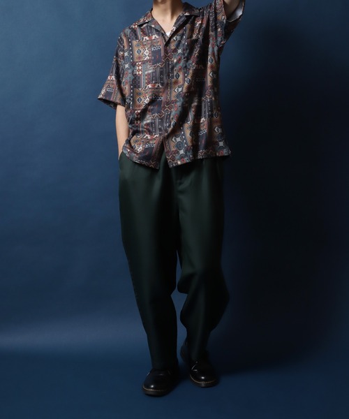 ANPAS（アンパス）の「2WAY Amunzen Total Pattern Print Oversized Open Collar Shirt/2WAY 梨地 総柄プリント オーバーサイズ  オープンカラーシャツ（シャツ/ブラウス・メンズ・グレー系その他/ブラウン系その他/ブルー系その他/グリーン系その他・M/L/LL）」の18枚目の写真