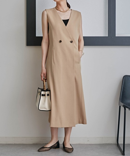 NANO universe（ナノユニバース）の「LB.03/Vネックジレジャンパースカート（ワンピース・レディース・ブラック/ライトグリーン/ベージュ・S/M）」の3枚目の写真