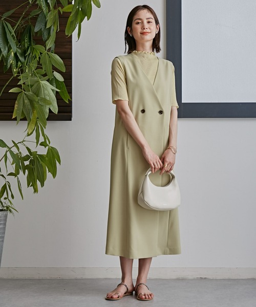 NANO universe（ナノユニバース）の「LB.03/Vネックジレジャンパースカート（ワンピース・レディース・ブラック/ライトグリーン/ベージュ・S/M）」の4枚目の写真