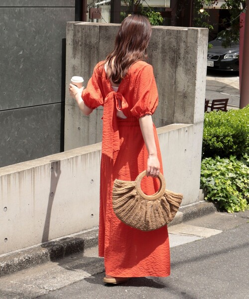 エムミーエメ　バックリボンワンピース　ブルー fredy emue（フレディエミュ）の「バックリボンワンピース