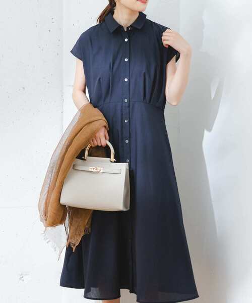 『34サイズ/低身長向けも展開』FbyROSSOイージーケアフレンチシャツワンピース