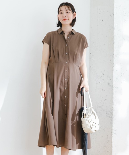 『34サイズ/低身長向けも展開』FbyROSSOイージーケアフレンチシャツワンピース