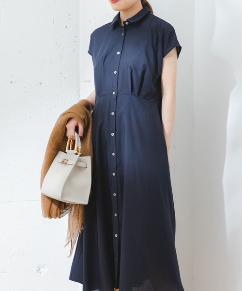 『34サイズ/低身長向けも展開』FbyROSSOイージーケアフレンチシャツワンピース