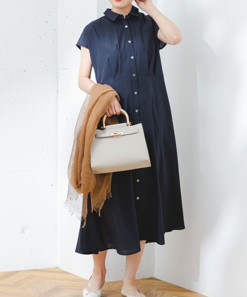 『34サイズ/低身長向けも展開』FbyROSSOイージーケアフレンチシャツワンピース