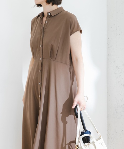 『34サイズ/低身長向けも展開』FbyROSSOイージーケアフレンチシャツワンピース