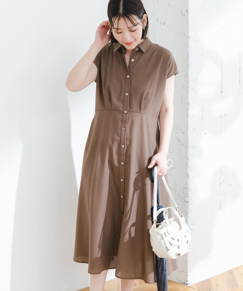 『34サイズ/低身長向けも展開』FbyROSSOイージーケアフレンチシャツワンピース